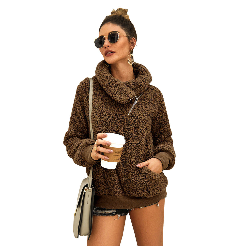 Dames Teddy Trui Warm Elegante met Kraag en Rits