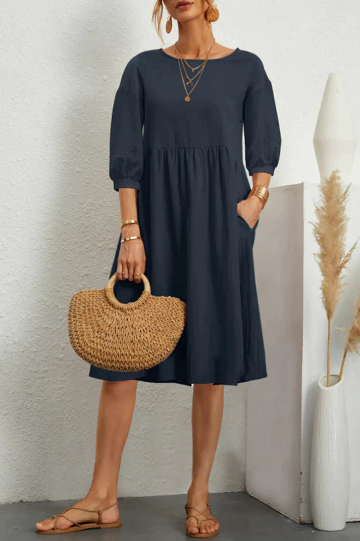 Vrouwelijke Halflange Jurk met 3/4 Mouwen Casual Stijl