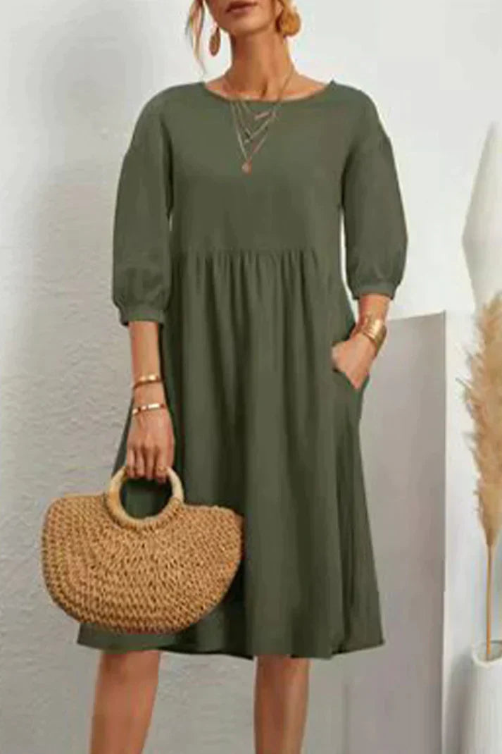 Vrouwelijke Halflange Jurk met 3/4 Mouwen Casual Stijl