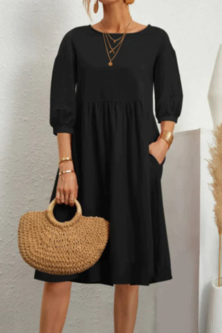 Vrouwelijke Halflange Jurk met 3/4 Mouwen Casual Stijl