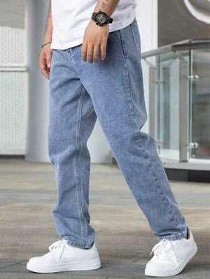 Heren Jeans Losse Pasvorm Comfortabele Zittende Broek