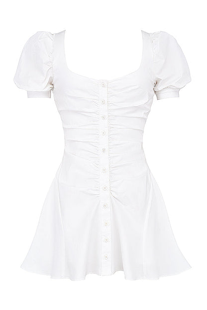 Robe blanche mini à manches bouffantes - Élégante - Mode-Mekot-EmiyoSuomi