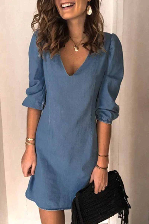 Vrouwelijke Jurk met V-Hals Zomerkleuren Casual Stijl
