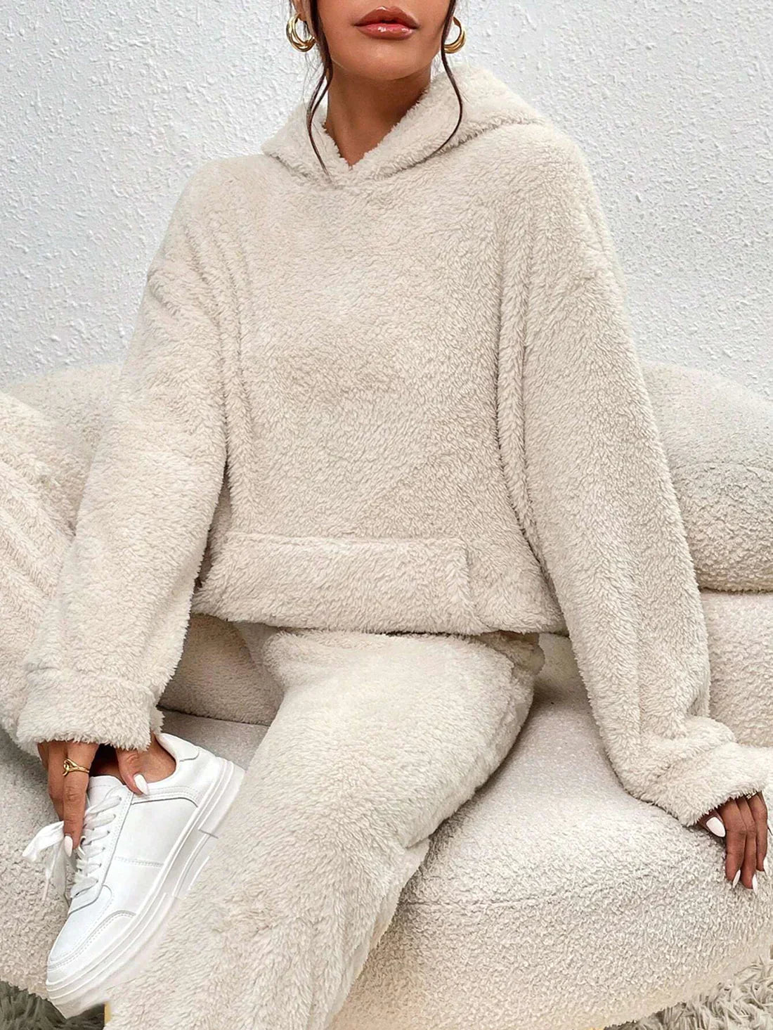 Zachte Teddy Jas en Broek Set met Capuchon - Mode Vibes