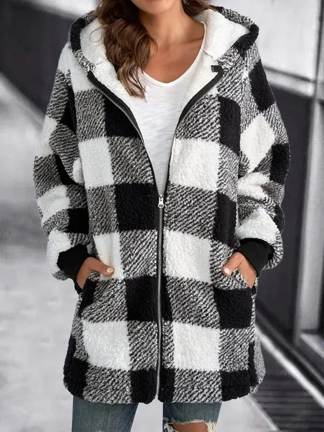 Dames Geruite Jas Stevig Warme Winterjas - Mode Vibes