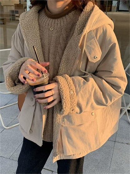 Damesjas Fleece Oversized Warme Parka met Capuchon