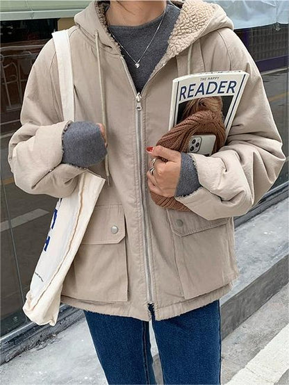Damesjas Fleece Oversized Warme Parka met Capuchon