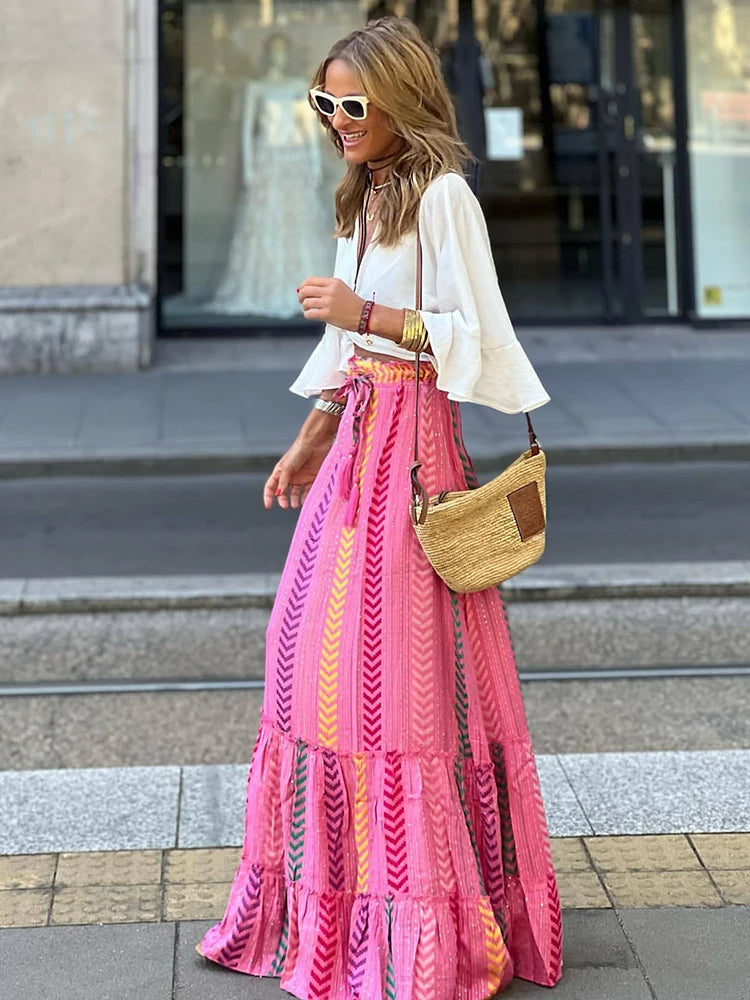 Retro Midi Rok met Ruches en Bloemenprint