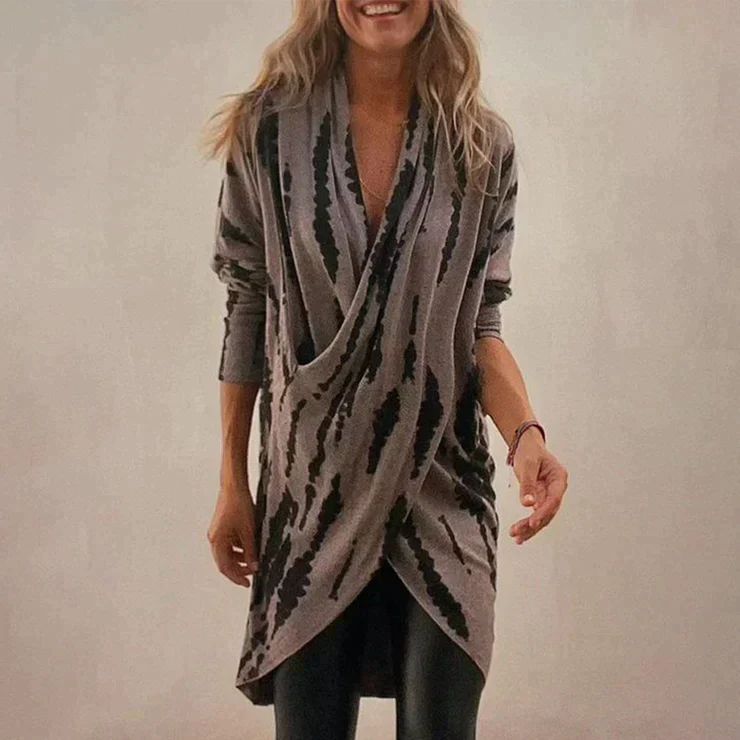 V-hals Top met Koffieprint voor Vrouw - Mode Vibes