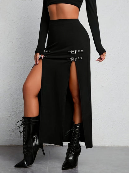 Hoge Taille Rok Zwart Split Model voor Vrouw