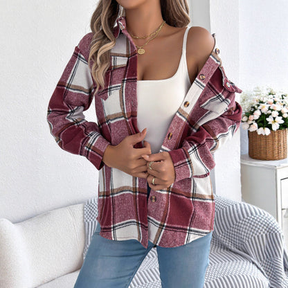 Dames Geruite Overshirt met Zakken en Knopen Casual Stijl