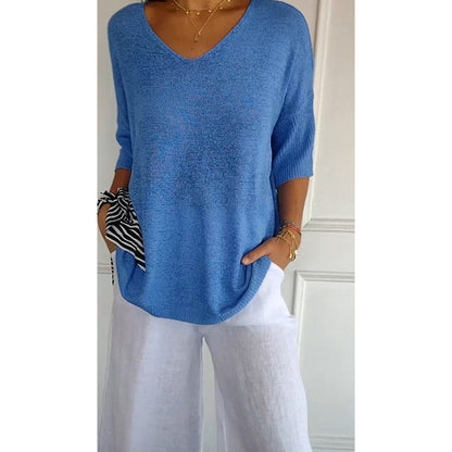 Dames Top Fijngebreide V-hals Driekwart Mouwen Casual Kleding