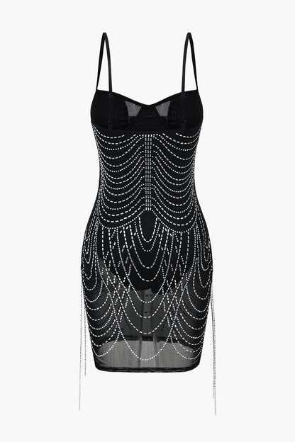 Mesh Minikleed met Strass Steentjes Glinsterend Jurk voor Vrouw