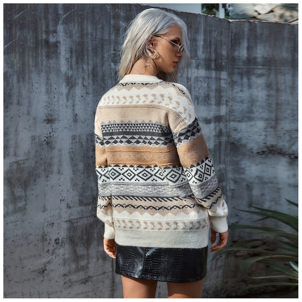 Dames Trui Warm Gebreid Aztec Print Rensy