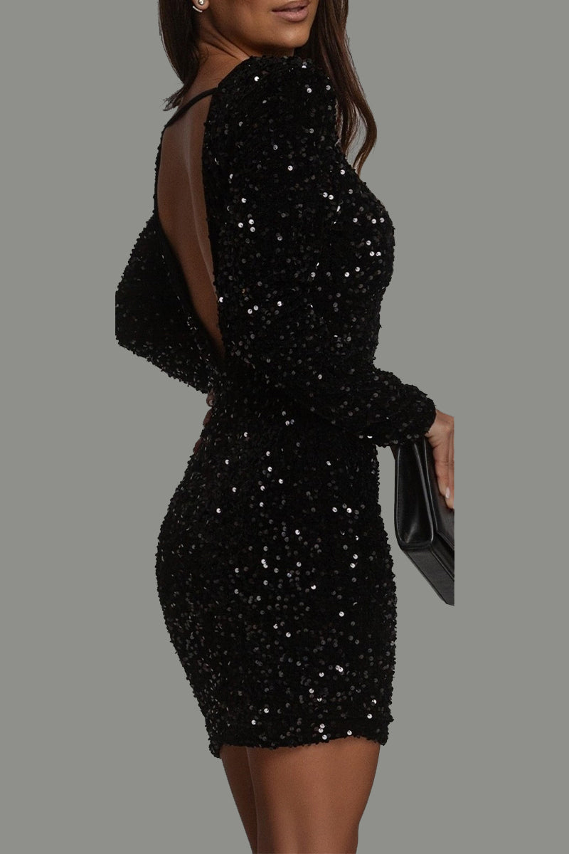 Feestjurk Glitter Korte Jurk Met Open Rug Winter - Mode Vibes