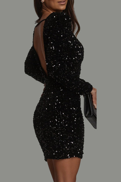 Feestjurk Glitter Korte Jurk Met Open Rug Winter - Mode Vibes