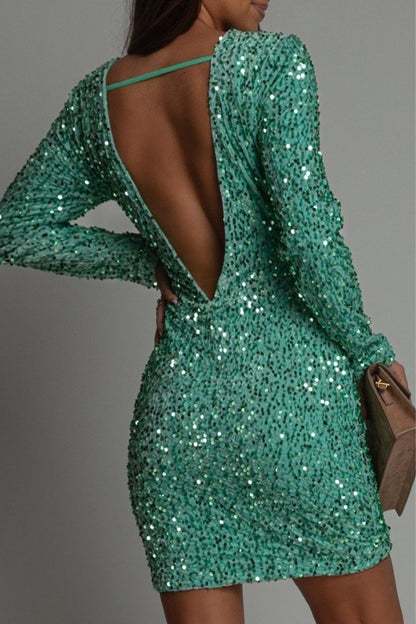 Feestjurk Glitter Korte Jurk Met Open Rug Winter