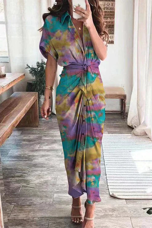 Elegante Bedrukte Jurk met Frenulumgesp en Potloodrok