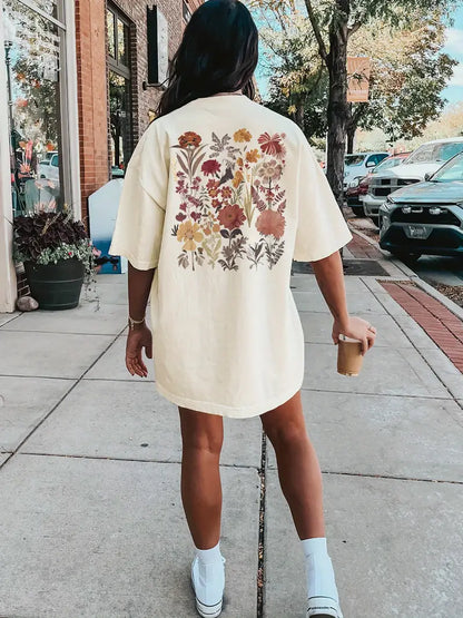 Bloemen T-shirtjurk Ronde Hals Zomerjurk Vrouw - Mode Vibes