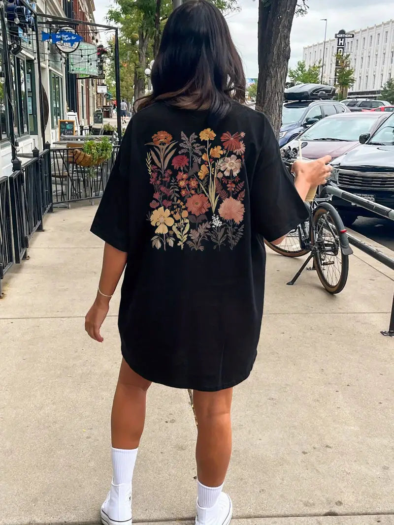 Bloemen T-shirtjurk Ronde Hals Zomerjurk Vrouw