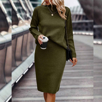Dames Gebreide Set Rok en Trui Hoge Hals Stijlvol