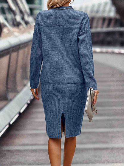 Dames Gebreide Set Rok en Trui Hoge Hals Stijlvol