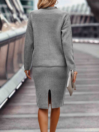 Dames Gebreide Set Rok en Trui Hoge Hals Stijlvol