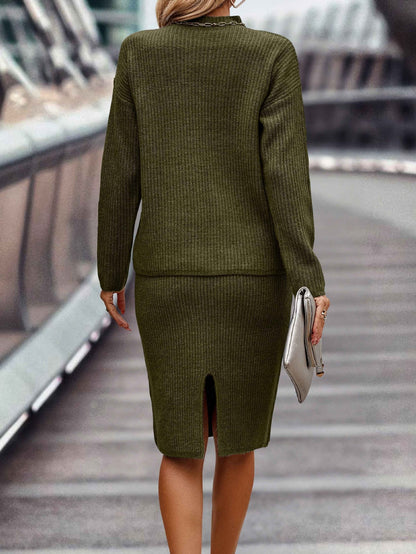 Dames Gebreide Set Rok en Trui Hoge Hals Stijlvol