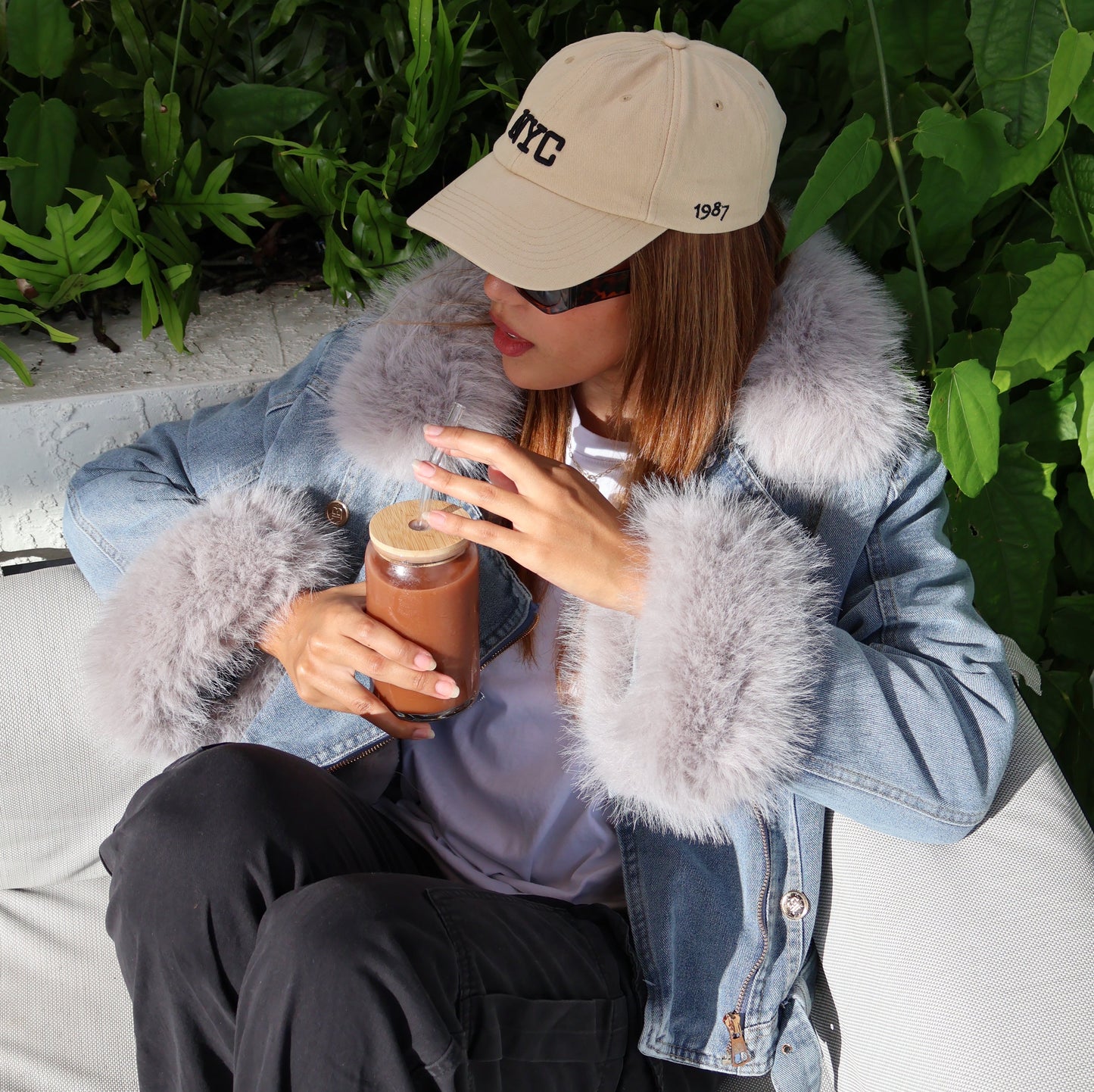 Diana | Giacca in denim con collo in pelliccia sintetica