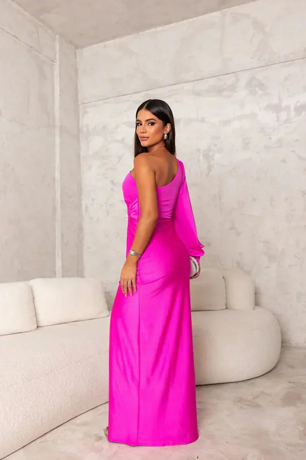 Elegant One-Shoulder Maxi Jurk voor Bruiloftsgasten met Split