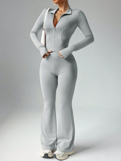 Dames Sport Outfit: Tweedelige Set met Rits Top en Wijdvallende Broek