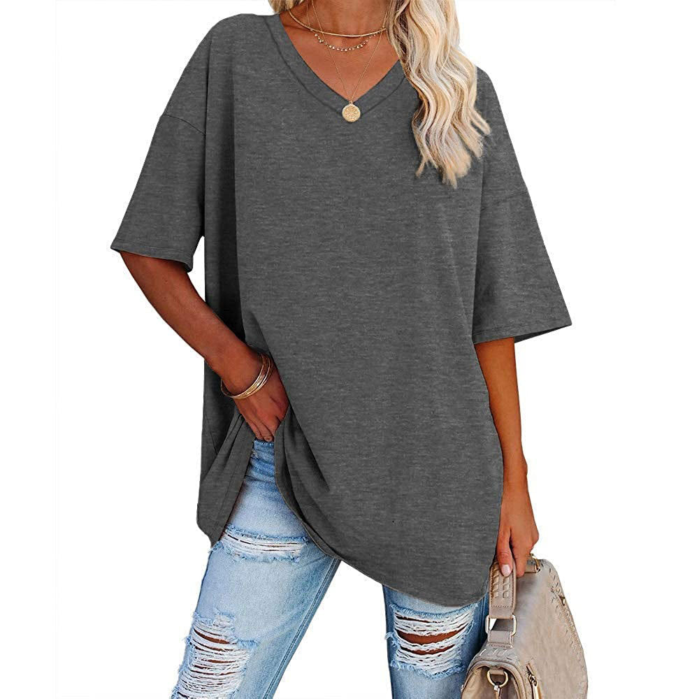 Dames V-hals T-shirt Losse Fit Basis Top