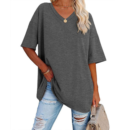 Dames V-hals T-shirt Losse Fit Basis Top