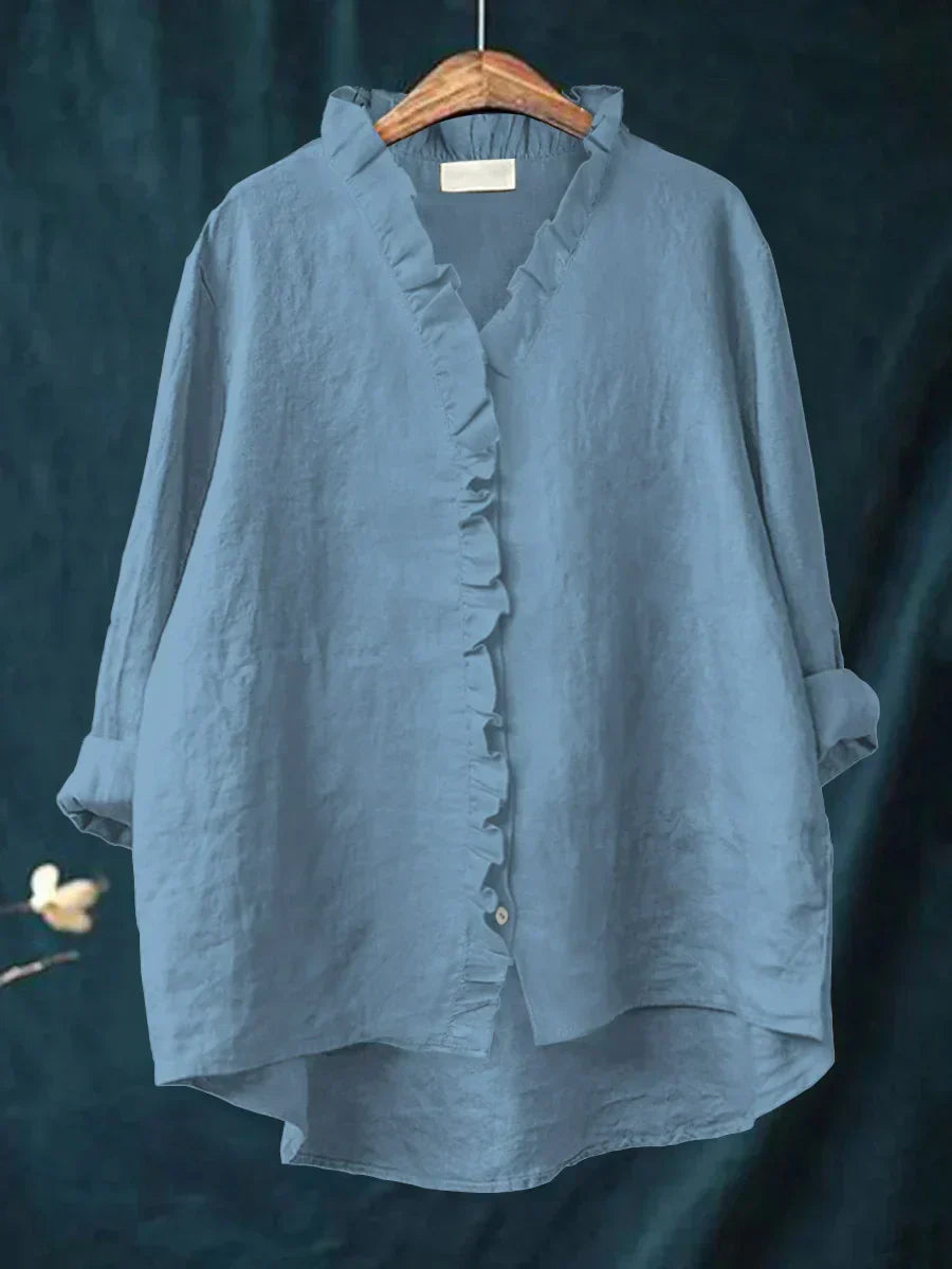 Dames Blouse Katoen Linnen Casual Met Ruches