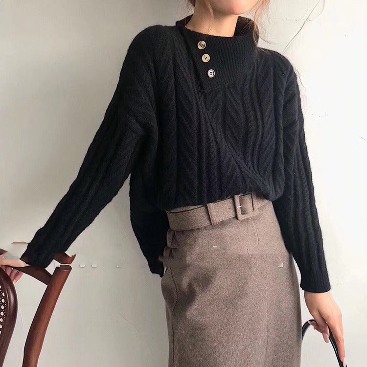 Dames Gebreide Trui met Kraag Detail Trendy Stijl