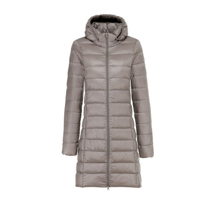 Lange Dames Donsjas met Afneembare Capuchon – Lichtgewicht & Warm