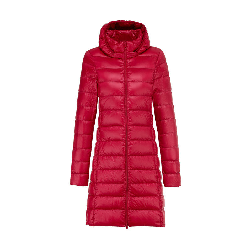 Lange Dames Donsjas met Afneembare Capuchon – Lichtgewicht & Warm