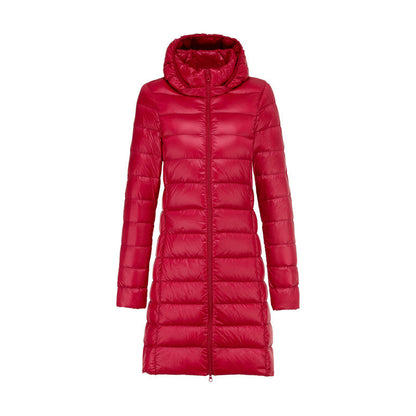 Lange Dames Donsjas met Afneembare Capuchon – Lichtgewicht & Warm