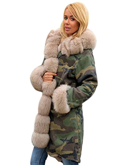 Dames Parka met Bont en Camouflageprint Stijlvol en Warm
