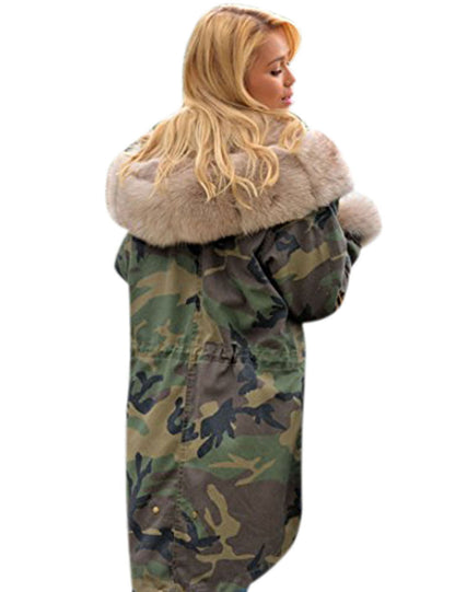 Dames Parka met Bont en Camouflageprint Stijlvol en Warm