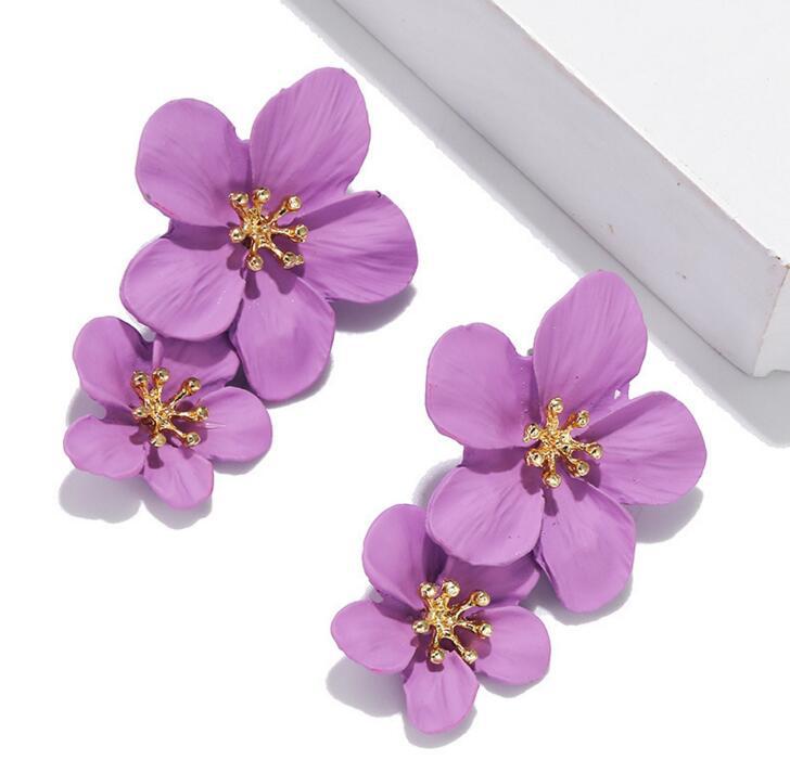 Dames Oorbellen Dubbele Bloem Trendy Zilver металли