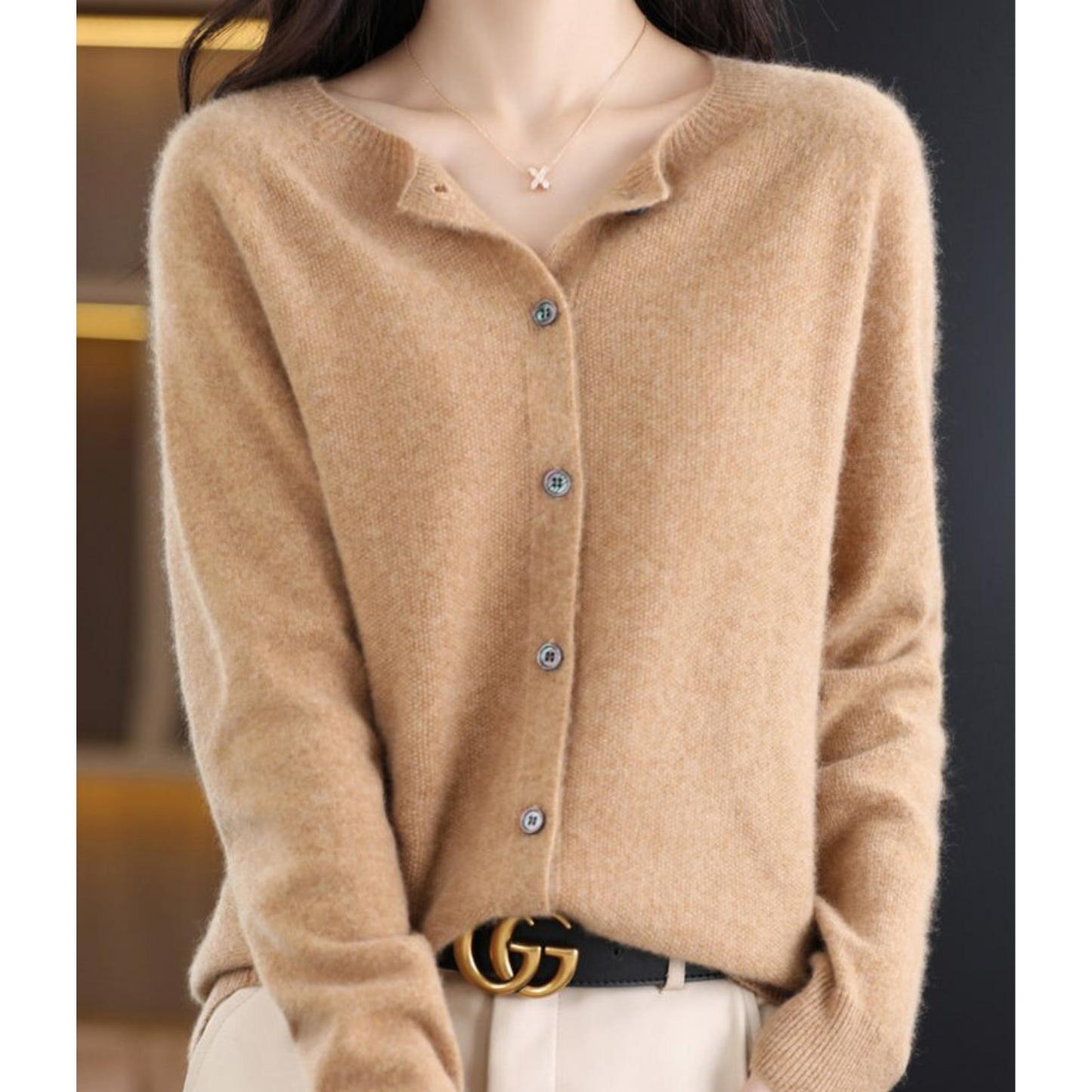 Dames Merinowol Trui O-hals Cardigan Zacht en Warm