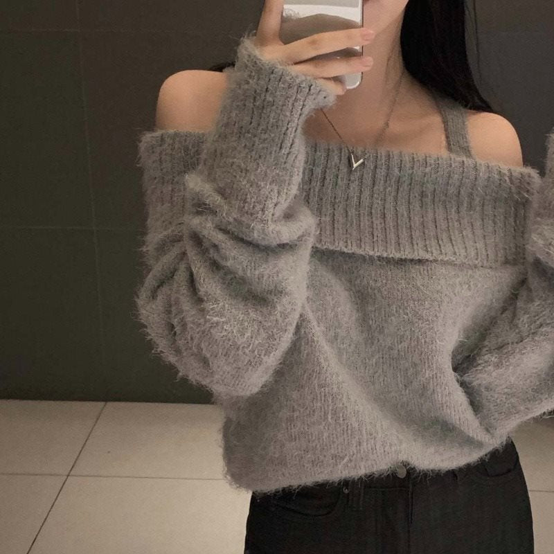 Dames Gebreide Off-shoulder Trui Stijlvol Trendy