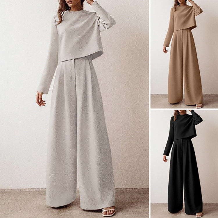 Dames Co-ord Set Lange Mouw Top Wijde Broek Devani