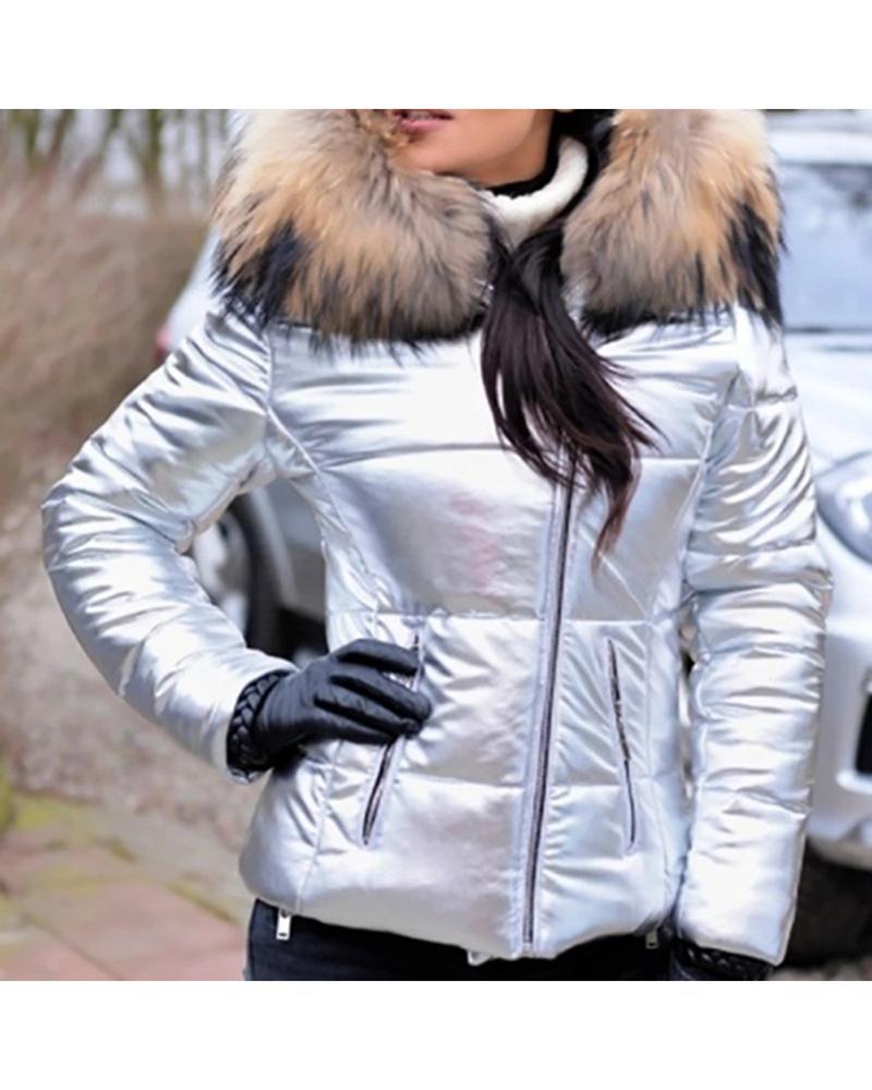 Dames Korte Gewatteerde Winterjas met Bontkraag Luxe Look