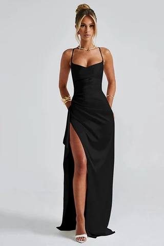 Elegante Maxi Jurk Met Spaghettibandjes en Diepe Split