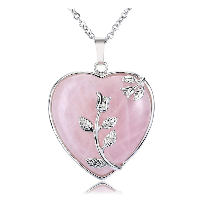 Rozenkwarts Halsketting Hartvormige Edelsteen Sieraden