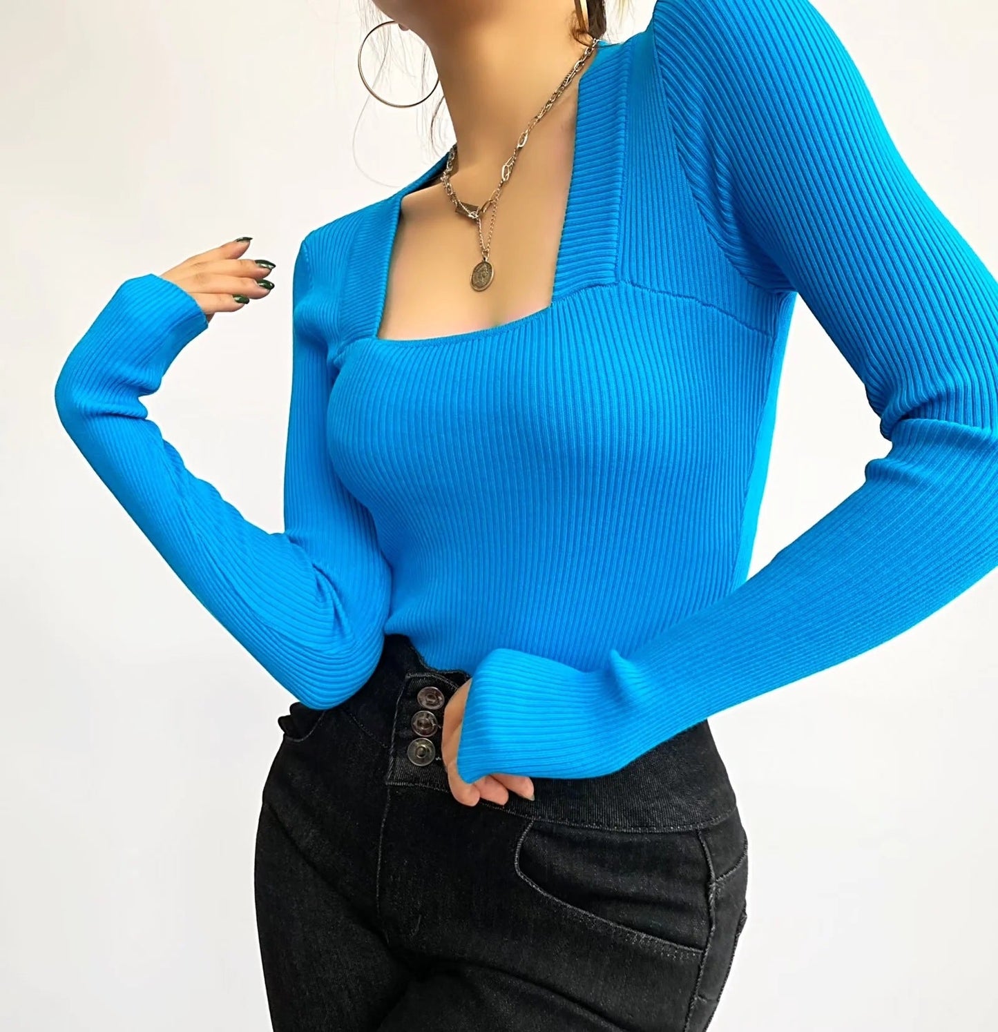 Dames Body Retro Geribd met Vierkant Halslijn