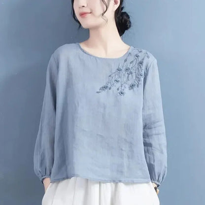 Katoen Linnen Blouse met Artistieke Borduursels voor Dames