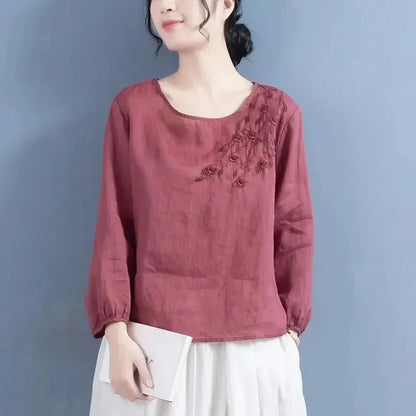Katoen Linnen Blouse met Artistieke Borduursels voor Dames